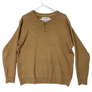 Schott Brothers NYC Mens XL Button Henley Sweater Brown Wool Blend Waffle Knit